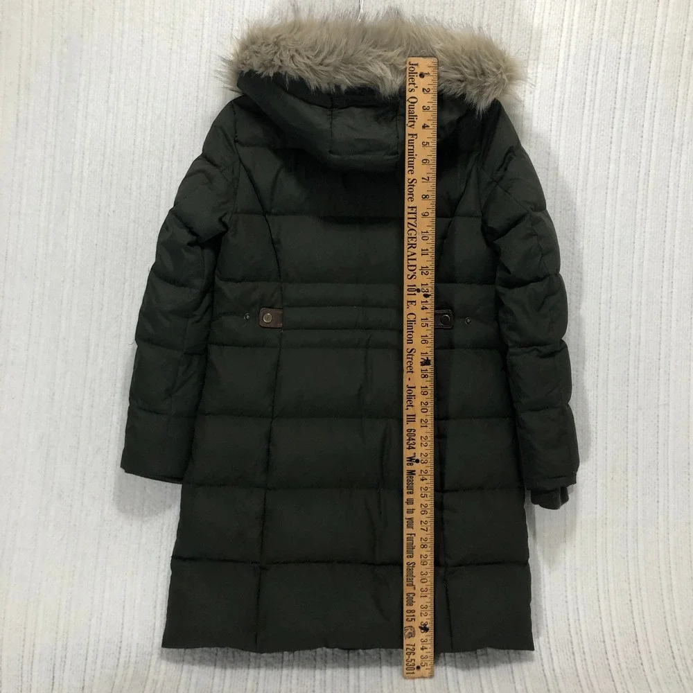 Lauren Ralph Lauren Womens Olive Green Quilted Puffer Parka Faux‎ Fur Hood Small